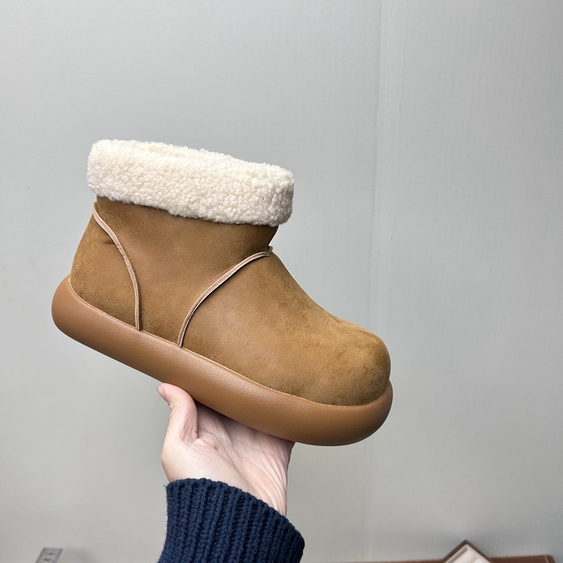 工厂2025秋冬断码超纤女鞋雪地靴厚底休闲舒适保暖毛口套脚短靴