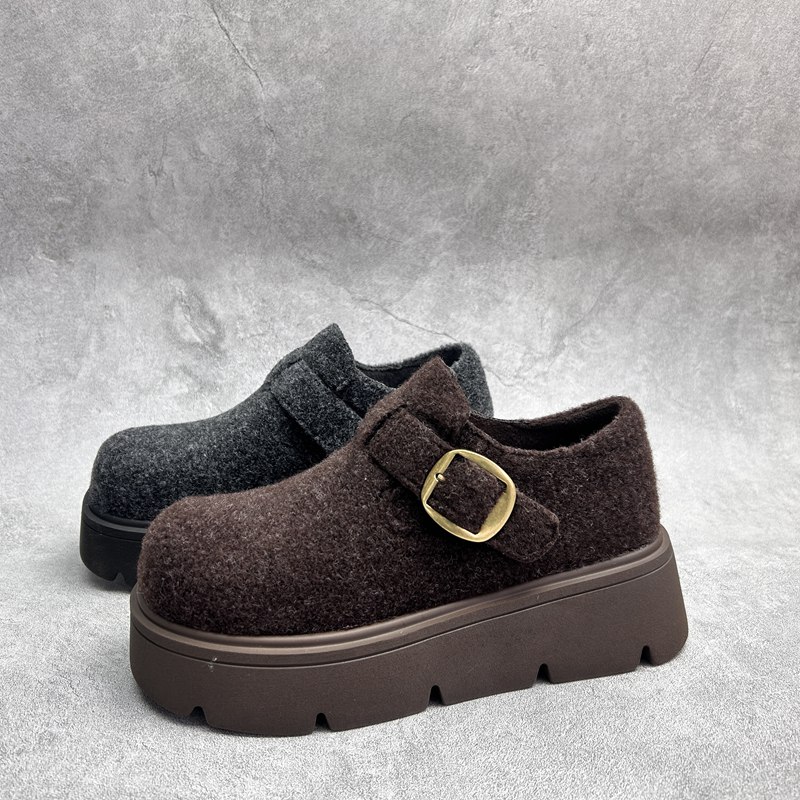 2025秋季新款女鞋绒面厚底休闲深口套脚舒适百搭软底加绒女棉鞋