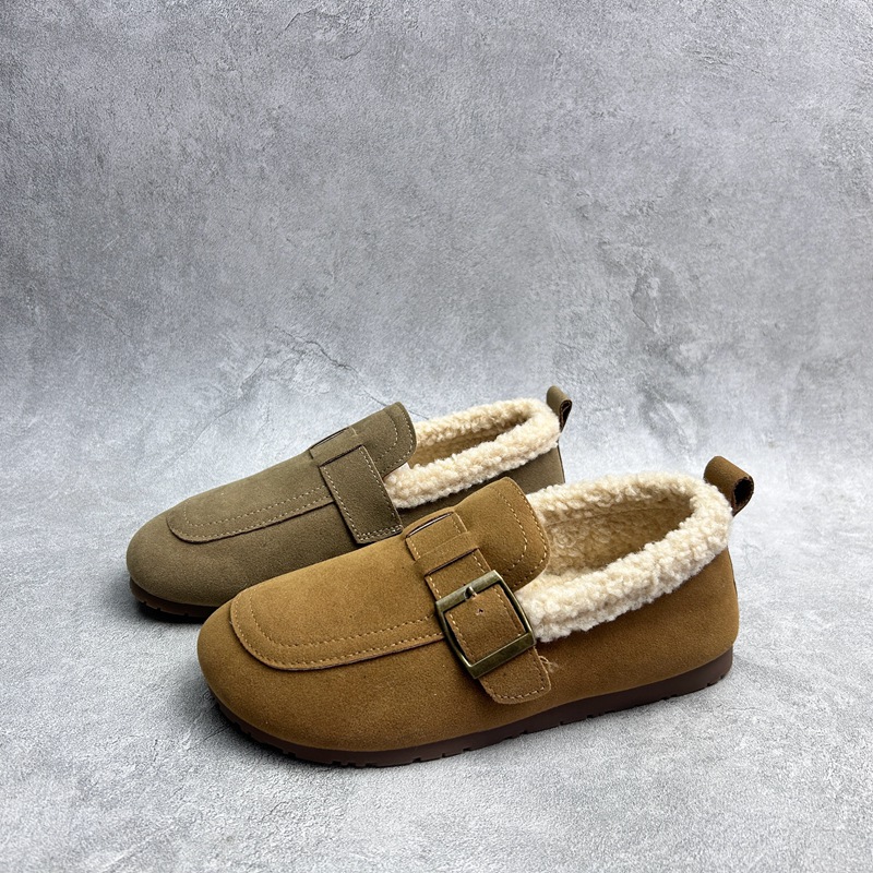 工厂25断码超纤秋季新款女鞋厚底勃肯鞋圆头平底加棉套脚包头棉鞋