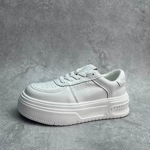 潮感设计厚底增高女板鞋 工厂断码 新款 女2025春季 真皮系带运动鞋