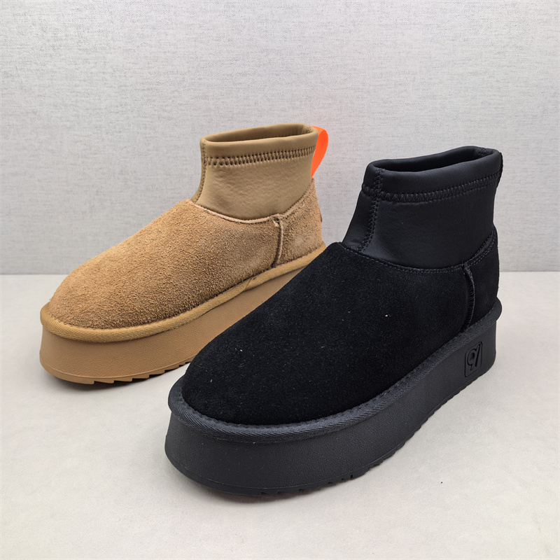 工厂2025处理冬款断码真皮女鞋雪地靴牛皮厚底套脚绒里舒适女短靴