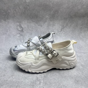 工厂断码真皮运动鞋女2026春季新款玛丽珍女鞋圆头厚底增高休闲鞋