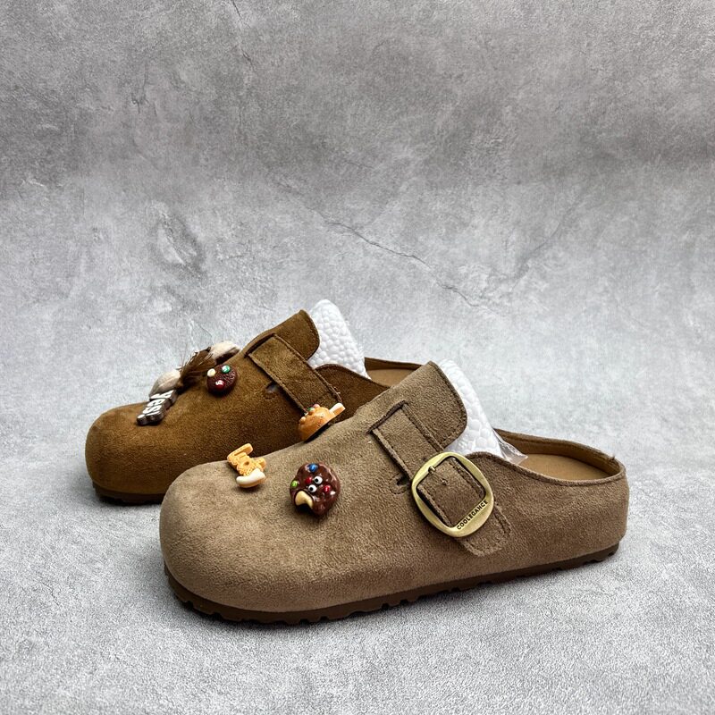 2026春季新款厚底超纤绒面女鞋包头可爱百搭勃肯鞋套脚休闲女拖鞋