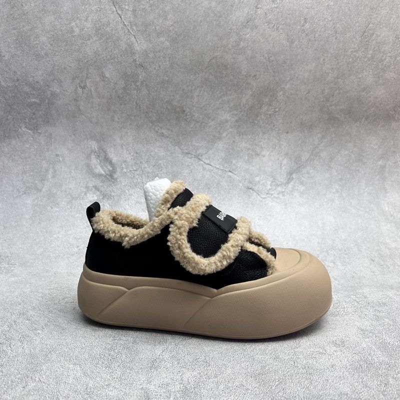 2025断码秋季真皮新款女鞋厚底深口时尚牛皮百搭套脚加绒女棉鞋