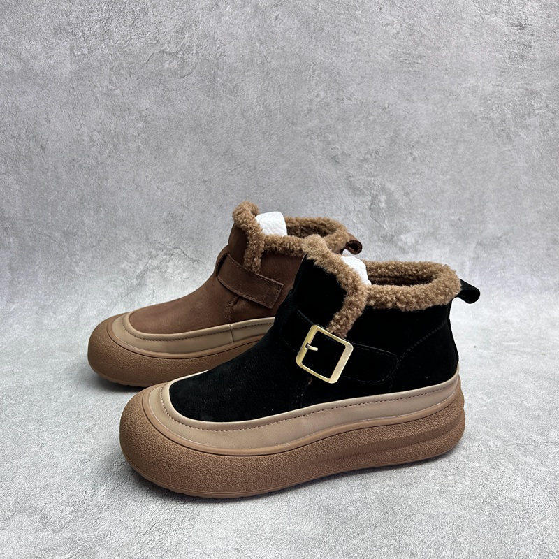 工厂2025处理冬款断码真皮女鞋雪地靴牛皮厚底套脚毛口舒适女短靴