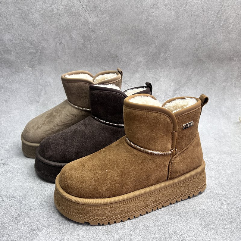 工厂2025秋冬断码绒面女鞋雪地靴厚底休闲舒适保暖时尚套脚短靴