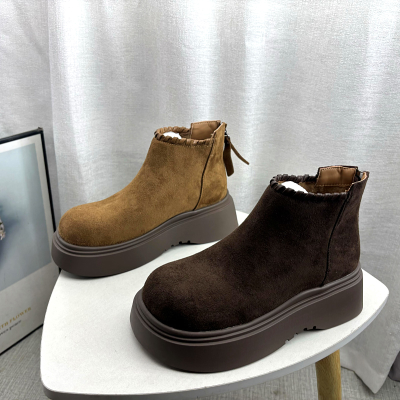 工厂2025秋季新款女鞋断码超纤厚底圆头短靴拉链时尚女靴子