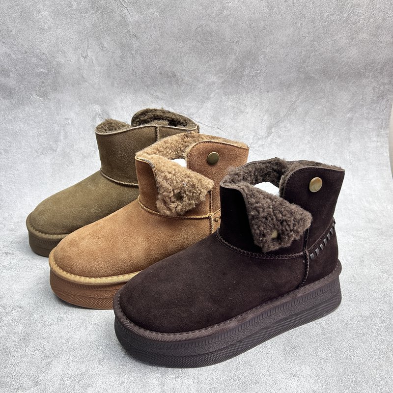 2025断码真皮秋冬新款女鞋粗跟短靴工厂时尚牛皮套脚绒里女靴子