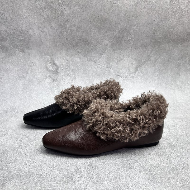 2025秋季新款女鞋超纤低跟休闲深口套脚舒适百搭软底加绒女单鞋