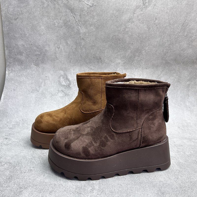 工厂2025秋季新款女鞋断码绒面厚底圆头短靴时尚拉链加绒女靴子