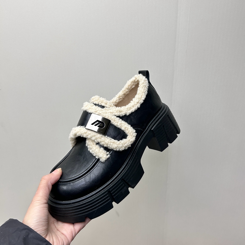 2025秋冬新款女鞋超纤厚底休闲深口套脚舒适百搭加棉软底女单鞋40