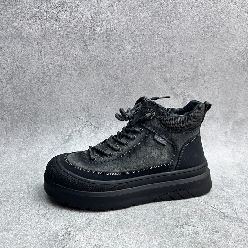 男棉鞋时尚拉链羊毛牛皮