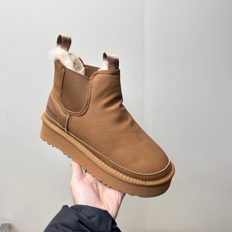 工厂2025处理冬款断码真皮女鞋雪地靴牛皮厚底套脚绒里女短靴36