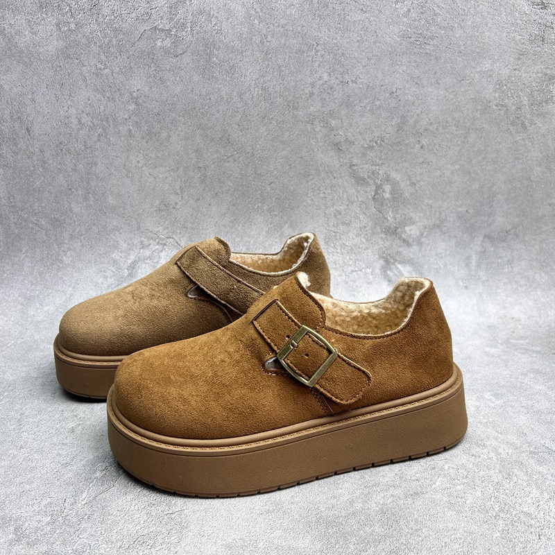 工厂25断码超纤秋冬新款女鞋厚底勃肯鞋圆头松糕底套脚包头女棉鞋