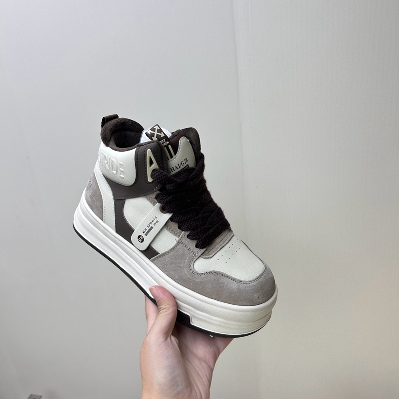 工厂断码真皮运动鞋女2025秋季新款加棉圆头厚底增高女板鞋