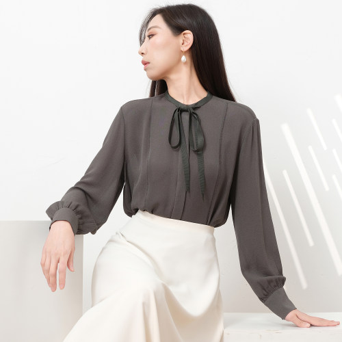 高级感重磅桑蚕丝飘带衬衫女通勤