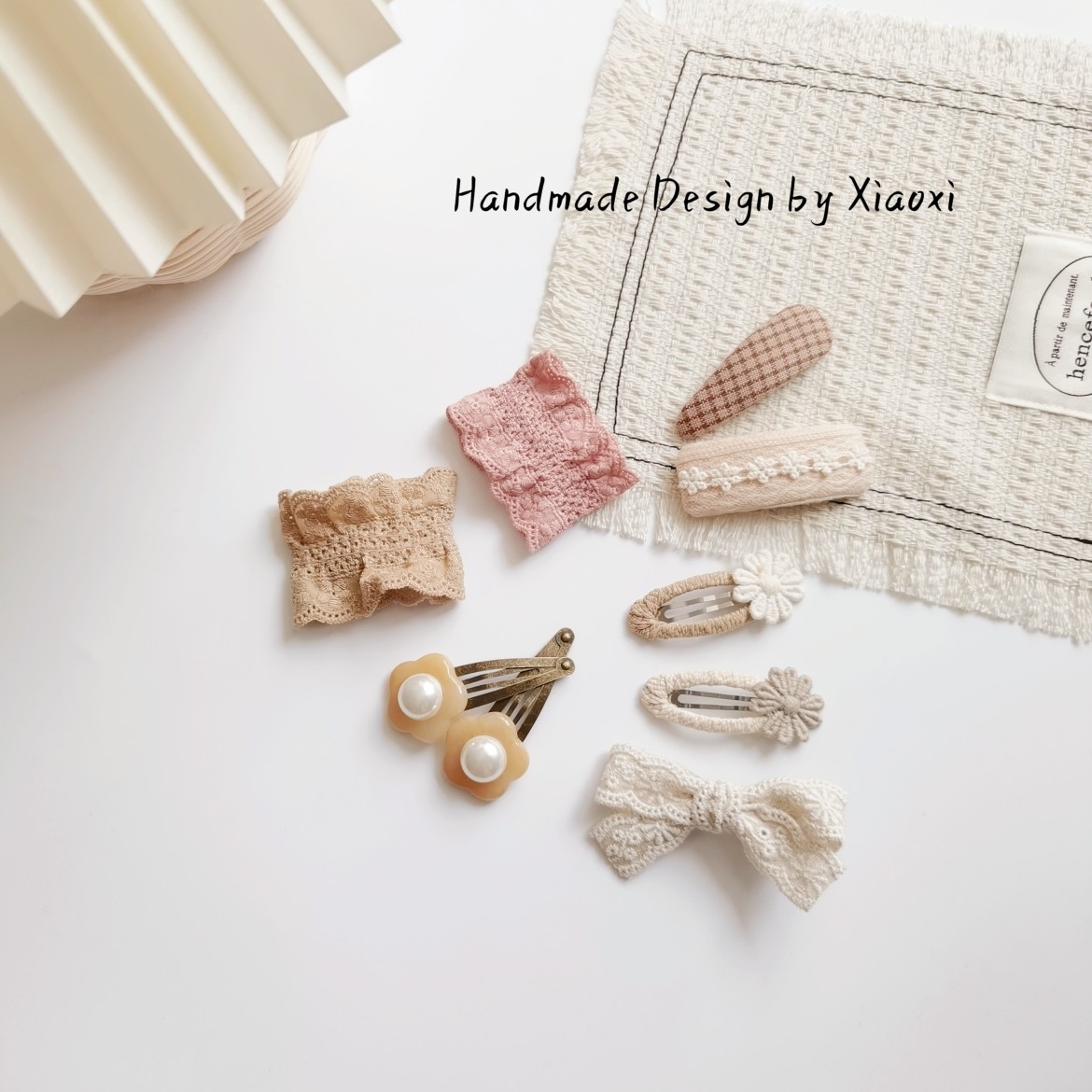 小希自制儿童发饰气质棉麻咖色蝴蝶结发夹宝宝女孩刘海夹森系bb夹