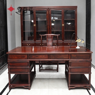 印尼黑酸枝红木家具阔叶黄檀书桌书柜组合全实木办公桌红木老板桌