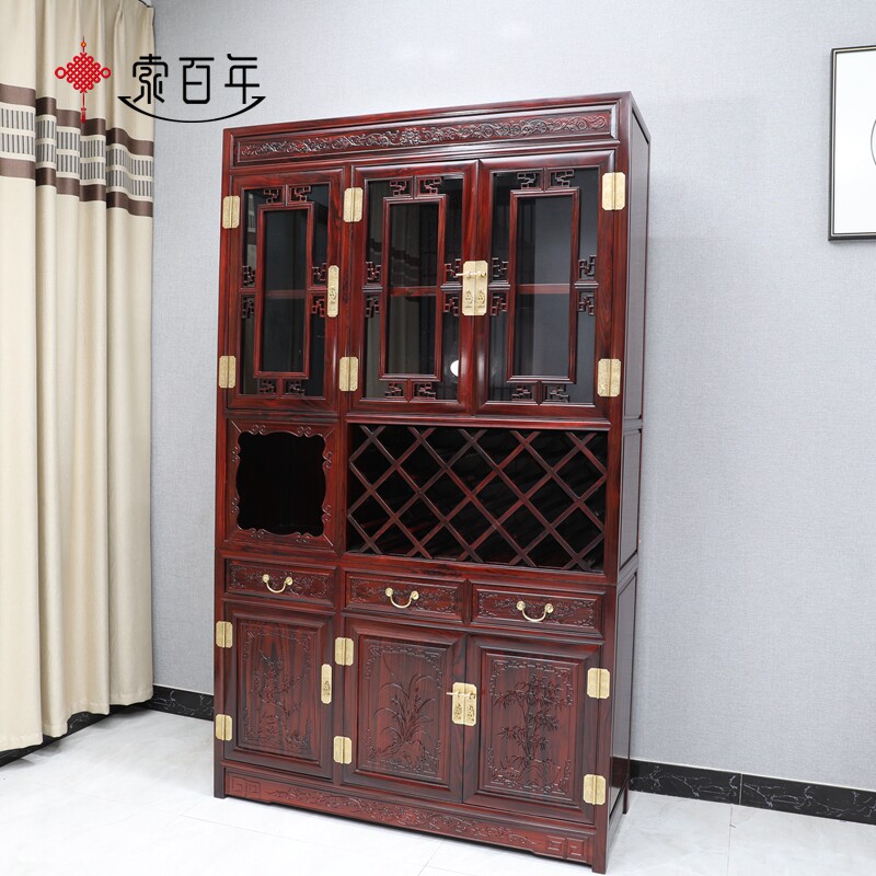 红木家具餐厅酒柜阔叶黄檀明清古典中式储物柜印尼黑酸枝酒柜