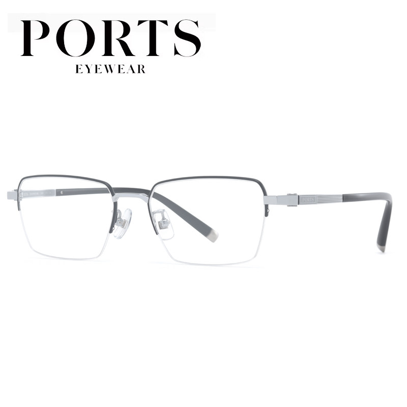 PORTS宝姿半框近视眼镜超轻镜钛架大框大脸型可配度数男POM62507