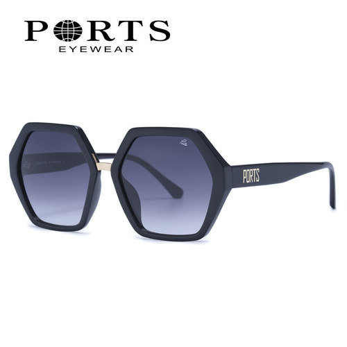 PORTS宝姿 纯黑镜框墨镜休闲女款大框显瘦防晒太阳眼镜 PSF24006