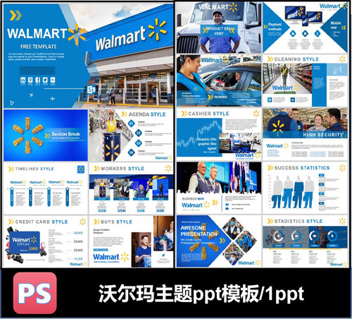 沃尔玛Walmart超市主题购物商场ppt模板可编辑素材工作总结计划推