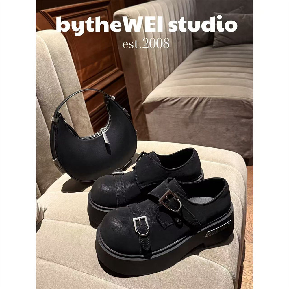 bytheWEI【许我耀眼】许妍同款款乐福鞋满天星亮晶晶小皮鞋松糕女