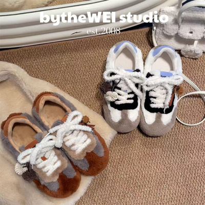 bytheWEI【小罗毛毛德训】内增高版～罗家毛毛鞋加绒德训休闲鞋女