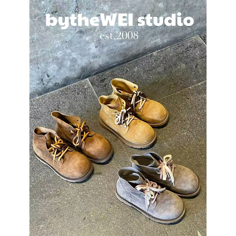 bytheWEI【独库公路】内增高版软塌塌的豚豚头层牛皮短靴马丁靴女