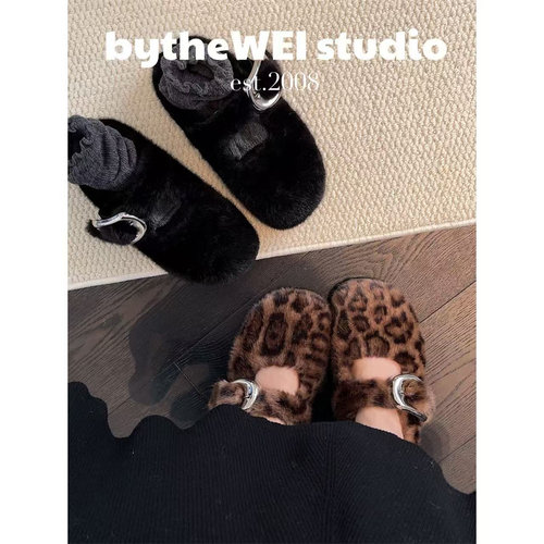 bytheWEI【豹豹猫猫】明星同款琥珀流光玛丽珍毛毛鞋加绒毛拖女