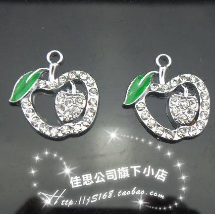 【全钻苹果吊坠】宠物配件项圈字母宠物带批发饰品材料diy散珠钻