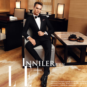 高档黑色青果领男士礼服套装伴郎新郎结婚西服新款韩版修身西装