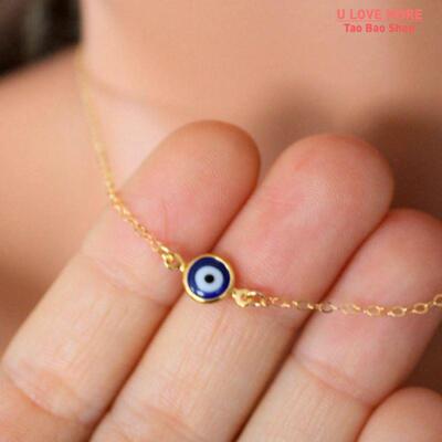 Simple Evil Eye Thin Pendant Women Jewelry Necklace Turkish