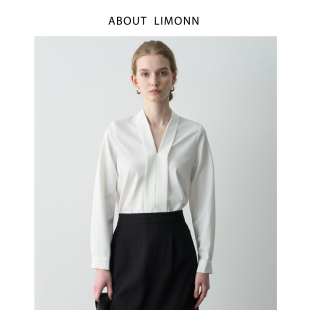 LIMONN|高智感通勤白色缎面正肩衬衫面试正装衬衣考公
