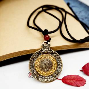 密宗九宫八卦腰牌可转动十二生肖本命年西藏民族风八吉祥男女项链