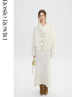 Rosie Rewild 100% 羊毛格纹肌理 金属扣针织外套