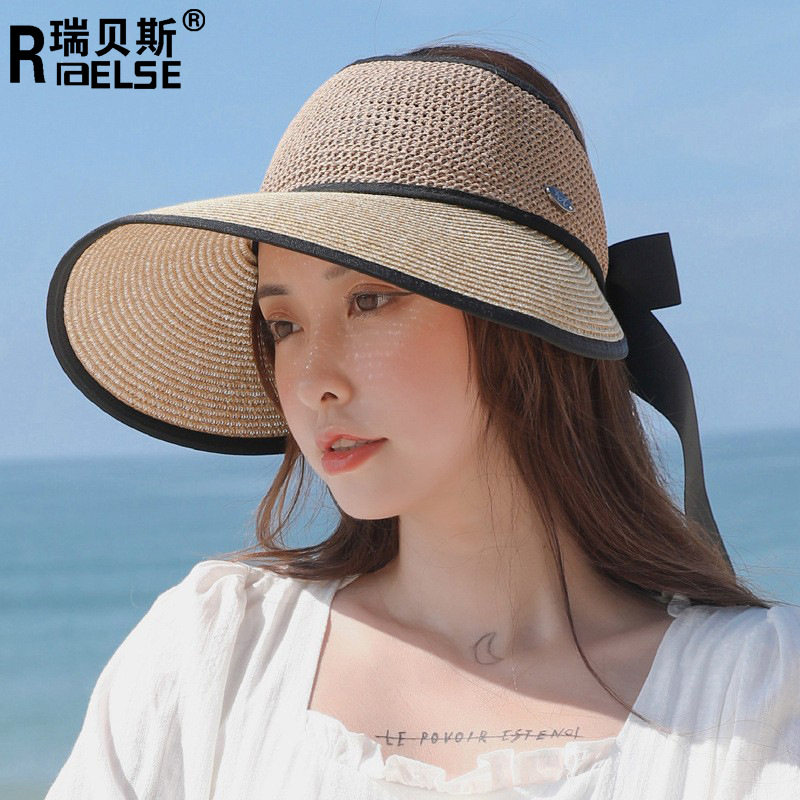 太阳帽女夏天韩版潮时尚空顶草帽大沿遮阳防晒大檐可折叠沙滩帽子