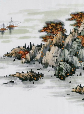 手绘字画书画客厅装饰画新品I042003三尺斗方无款水墨国画山水画