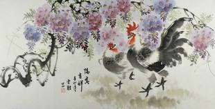 鸡136GG 饰画田云胜四尺国画花鸟画 纯手绘字画中式 客厅办公室装