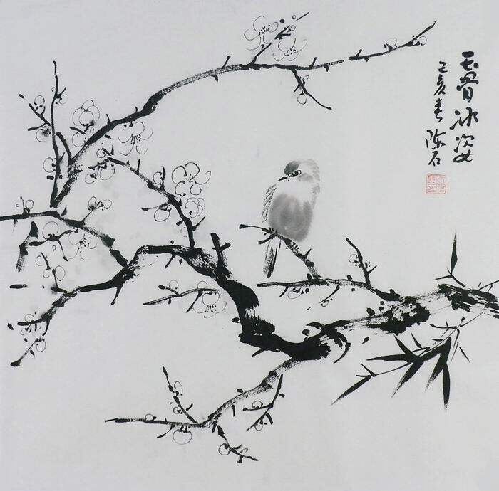 手绘字画书画客厅装饰画热销I051323陈石三尺斗方国画花鸟画梅花