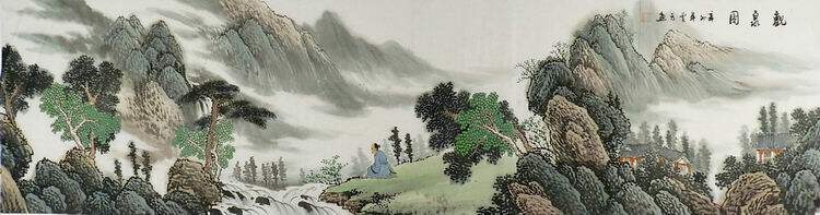 山水画国画堂口画纯手绘字画中式客厅办公室装饰画六尺对开50GG