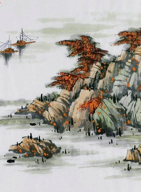 手绘字画书画客厅装饰画新品I042001三尺斗方无款水墨国画山水画