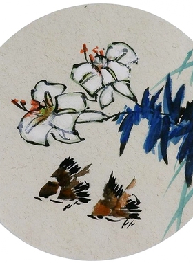 手绘字画装饰画新品I082005无款国画花鸟团扇圆形小品麻雀 直径33
