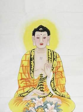 手绘工笔画无款人物观音菩萨送子