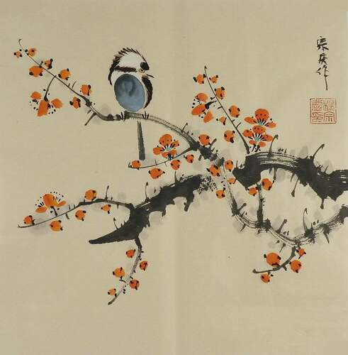 手绘国画花鸟装饰画电表箱中式