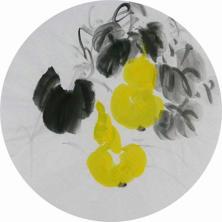 手绘字画装饰画新品i061093无款国画花鸟团扇圆形小品葫芦 直径33