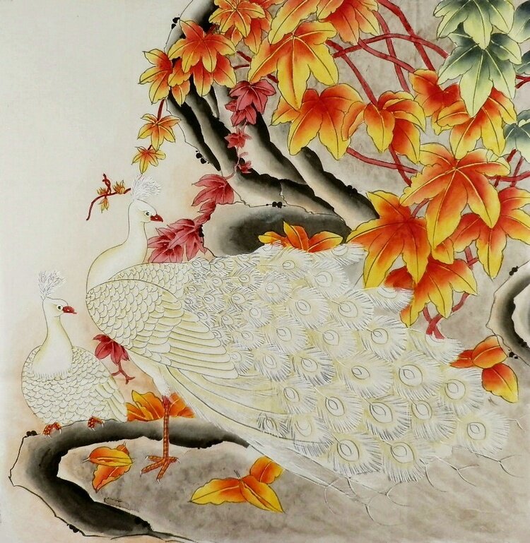 工笔画花鸟国画纯手绘字画装饰画四尺斗方无款大雁鹭鸶孔雀松鹤gg