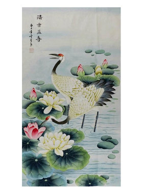 纯手绘国画工笔画中式玄关装饰画