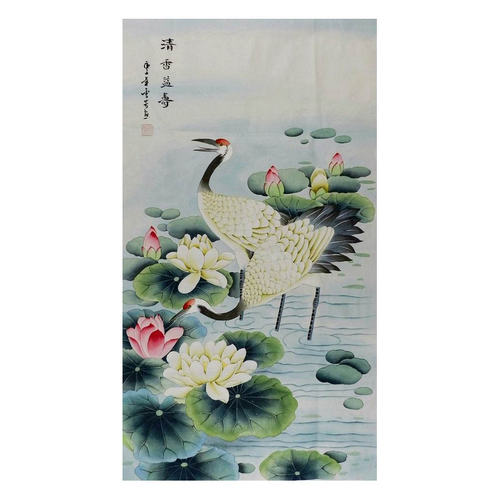 纯手绘国画工笔画中式玄关装饰画