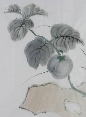 手绘字画书画客厅装饰画热销I072591三尺斗方无款国画花鸟画茄子